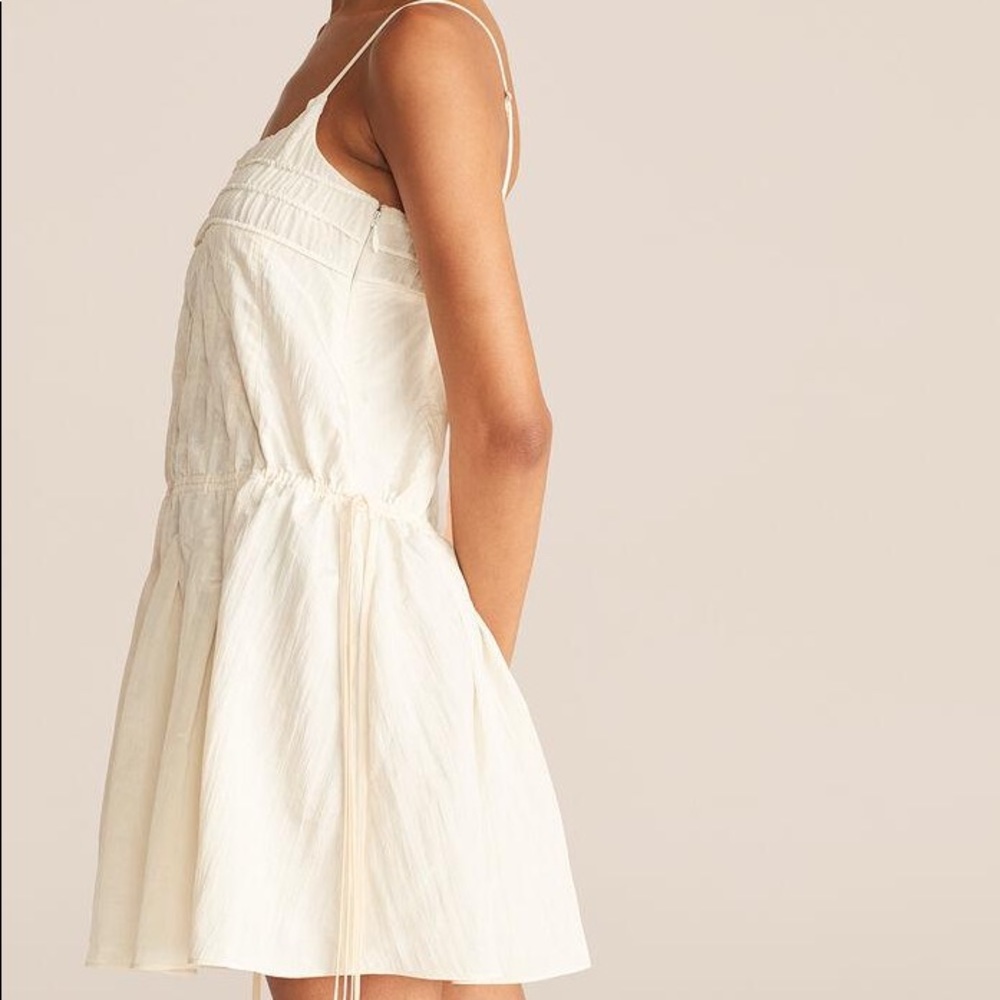 Rebecca Taylor Silk Pleated Drop Waist Dress Ivory Small Spaghetti Straps